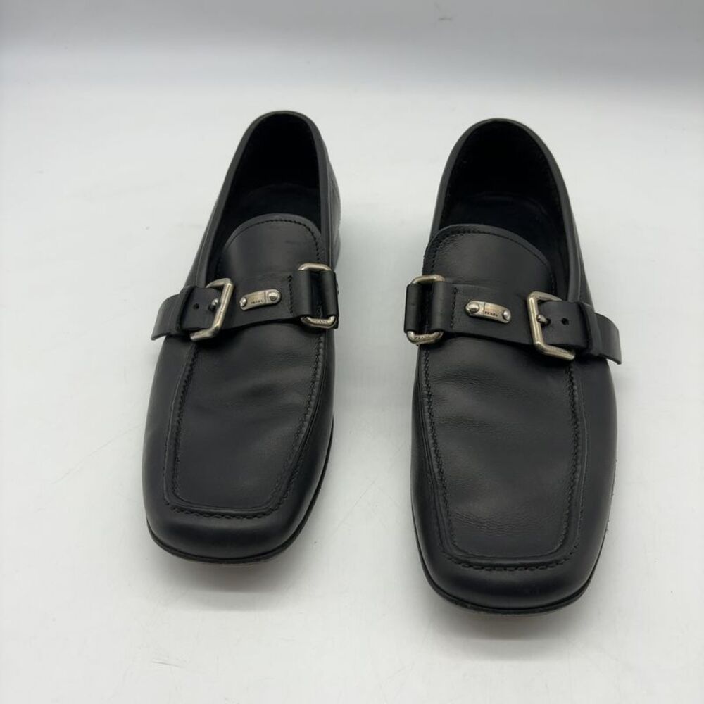 Prada Leather Buckle Loafer in Black